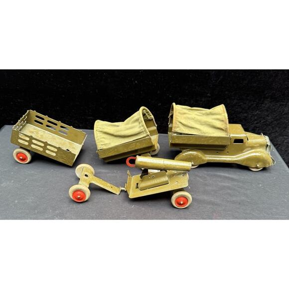 Rare Marx 1930s Military WW2 ARMY Toy TRUCK & Trailers Army Green